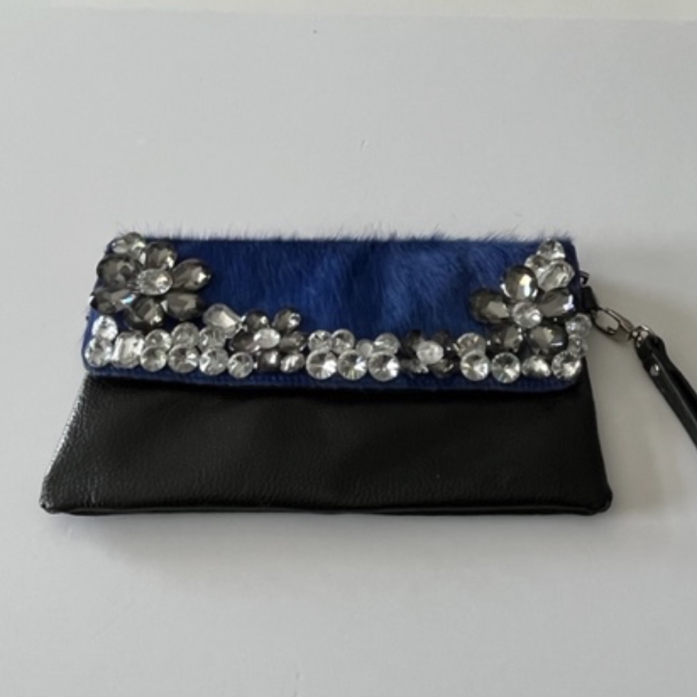 (2 for $45) Sergio Feretti blue and black clutch purse